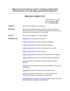 OREGON OCCUPATIONAL SAFETY AND HEALTH DIVISION DEPARTMENT OF CONSUMER AND BUSINESS SERVICES ______________________________________________________________________________ PROGRAM DIRECTIVE Program Directive: A-251