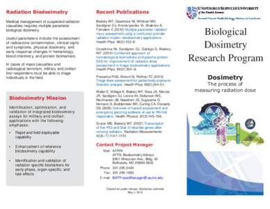 Biodosimetry / Armed Forces Radiobiology Research Institute / Biomarker / Radiation therapy / Acute radiation syndrome / Ionizing radiation / Dosimetry / Absorbed dose / Radiation exposure / Medicine / Radiobiology / Health