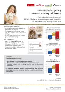 Impressive targeting success among cat lovers With AdAudience and nugg.ad, ROYAL CANIN increases the purchase intention for AGEING +12 by an impressive 84% OBJECTIVES AND CONCEPT