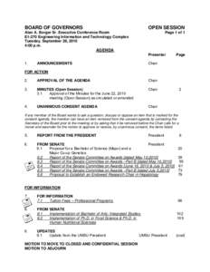 BOARD OF GOVERNORS  OPEN SESSION Alan A. Borger Sr. Executive Conference Room E1-270 Engineering Information and Technology Complex