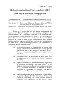 CB[removed]Bills Committee on Securities and Futures (Amendment) Bill 2013 List of follow-up actions arising from the discussion at the meeting on 22 November 2013   Amendments to Part XVI of the Securities and 