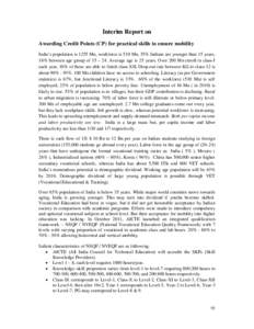 Interim Report on Awarding Credit Points (CP) for practical skills to ensure mobility India’s population is 1255 Mn, workforce is 510 Mn, 35% Indians are younger than 15 years, 18% between age group of 15 – 24. Avera