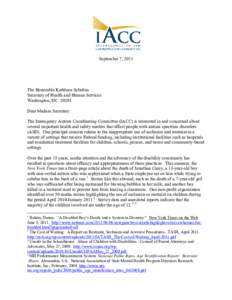 IACC Letter to the Secretary on Seclusion and Restraint – September 7, 2011