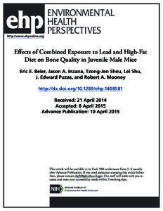 Effects of Combined Exposure to Lead and High-Fat Diet on Bone Quality in Juvenile Male Mice