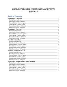 OSCA/OCI’S FAMILY COURT CASE LAW UPDATE July 2012 Table of Contents Delinquency Case Law .............................................................................................................. 2 Florida Supreme 