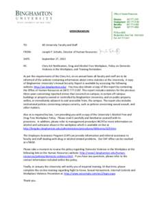 Broome County /  New York / Behavior / Business ethics / Abuse / Occupational safety and health / Workplace violence / Clery Act / Binghamton University / Sexual harassment / Violence / Gender-based violence / Ethics