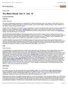 The Week Ahead: Oct. 9 - Oct[removed]New York Times[removed]:58 AM October 9, 2005
