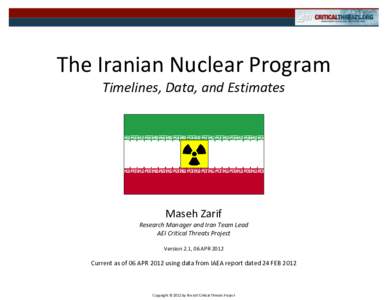 The Iranian Nuclear Program Timelines, Data, and Estimates Maseh Zarif Research Manager and Iran Team Lead AEI Critical Threats Project