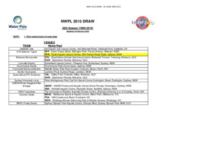 NWPL 2015 DRAW - 26 YEARS[removed]NWPL 2015 DRAW 26th Season[removed]Updated 10 February 2015 NOTE: