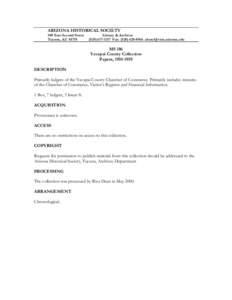 ARIZONA HISTORICAL SOCIETY 949 East Second Street Tucson, AZ[removed]Library & Archives[removed]Fax: ([removed]removed]