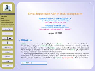 Trivial Experiments with psTricks manipulation  Objectives Shell escape Usage