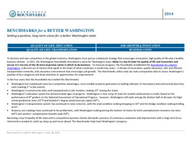 2014  BENCHMARKS for a BETTER WASHINGTON Setting a positive, long-term vision for a better Washington state QUALITY OF LIFE: EDUCATION