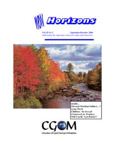 Horizons Vol 10 No 5 September/October 2006 addressing the important issues for today and tomorrow  inside...