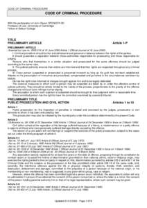 CODE OF CRIMINAL PROCEDURE  CODE OF CRIMINAL PROCEDURE With the participation of John Rason SPENCER QC Professor of Law, University of Cambridge Fellow of Selwyn College