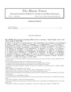 T he Blazar T imes A Research Newsletter Dedicated to the BL Lac and Blazar Phenomena No. 62 — April 2004 Editor: Travis A. Rector ()