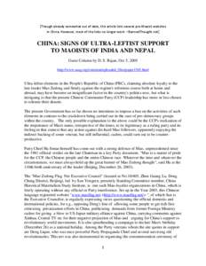 [Though already somewhat out of date, this article lists several pro-Maoist websites in China. However, most of the links no longer work. –BannedThought.net] CHINA: SIGNS OF ULTRA-LEFTIST SUPPORT TO MAOISTS OF INDIA AN