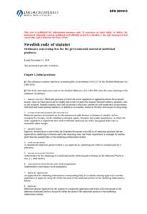 Swedish code of statutes - Ordinance concerning fees for the governmental control of medicinal products