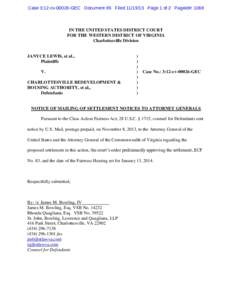 Case 3:12-cvGEC Document 85 FiledPage 1 of 2 Pageid#: 1068  IN THE UNITED STATES DISTRICT COURT FOR THE WESTERN DISTRICT OF VIRGINIA Charlottesville Division