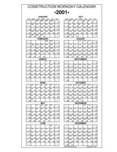 CONSTRUCTION WORKDAY CALENDAR •2001•  JANUARY