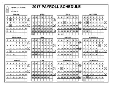 2017 PAYROLL SCHEDULE  END OF PAY PERIOD HOLIDAYS  JANUARY
