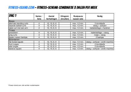 Fitness-island.com - Fitness-schema Combinatie 3 dagen per week DAG 1 Biceps alternate standing curls staande barbell curls kabel curl met een arm