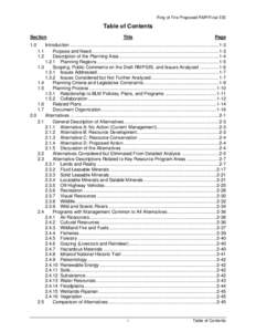 Ring of Fire Proposed RMP and Final EIS; Volume 1; Table of Contents