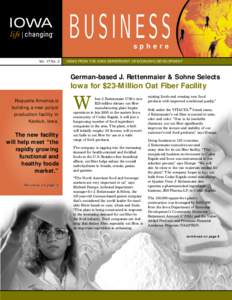 BUSINESS sphere Vol. 17 No. 2  NEWS FROM THE IOWA DEPARTMENT OF ECONOMIC DEVELOPMENT