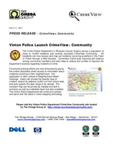 CrimeView / Roanoke metropolitan area / Crime mapping / Vinton /  Louisiana / Police / Roanoke /  Virginia / Vinton / Law enforcement / National security / Law