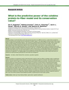Mongabay.com Open Access Journal - Tropical Conservation Science Vol.5 (3):, 2012  Research Article What is the predictive power of the colobine protein-to-fiber model and its conservation