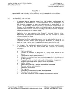 KAUAI ISLAND UTILITY COOPERATIVE Lihue, Kauai, Hawaii KIUC Tariff No. 1 First Revised Sheet 15 Cancels Original Sheet 15