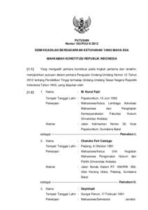 PUTUSAN Nomor 103/PUU-X/2012 DEMI KEADILAN BERDASARKAN KETUHANAN YANG MAHA ESA MAHKAMAH KONSTITUSI REPUBLIK INDONESIA  [1.1]