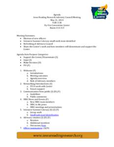 Agenda Iowa Reading Research Advisory Council Meeting May 21, 2014 9:00-3:30 Hy-Vee Convention Center Room[removed]