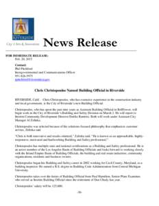 News Release FOR IMMEDIATE RELEASE: Feb. 20, 2015 Contact: Phil Pitchford Intergovernmental and Communications Officer