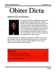 SNELLA’S OBITER DICTA!  OCTOBER 31, 2014 Vol. 28 no. 4