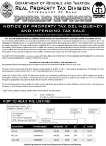 Department of Revenue and Taxation  Real GProperty Tax Division overnment of Guam