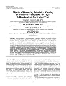 Behavior / Advertising / Design of experiments / Toy / Social aspects of television / Play therapy / Randomized controlled trial / Play / Media studies / Television