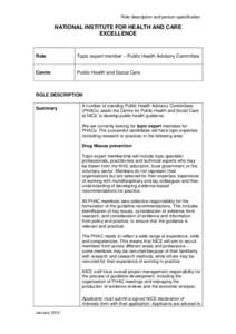 Role description and person specification  NATIONAL INSTITUTE FOR HEALTH AND CARE EXCELLENCE  Role