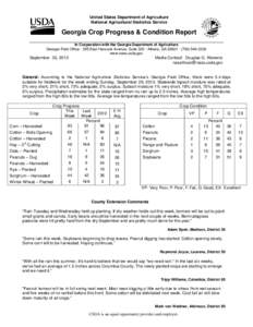 United States Department of Agriculture National Agricultural Statistics Service Georgia Crop Progress & Condition Report In Cooperation with the Georgia Department of Agriculture Georgia Field Office · 355 East Hancock