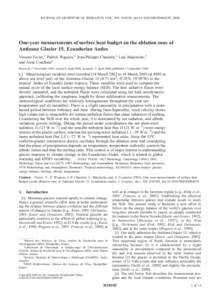 JOURNAL OF GEOPHYSICAL RESEARCH, VOL. 109, D18105, doi:[removed]2003JD004359, 2004  One-year measurements of surface heat budget on the ablation zone of Antizana Glacier 15, Ecuadorian Andes Vincent Favier,1 Patrick Wagno