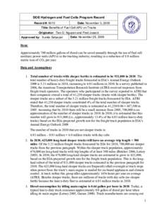 DOE Hydrogen and Fuel Cells Program Record 9010: Benefits of Fuel Cell APU on Trucks