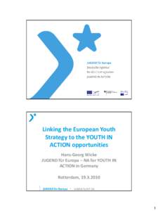 Linking the European Youth Strategy to the YOUTH IN ACTION opportunities Hans-Georg Wicke JUGEND für Europa – NA for YOUTH IN ACTION in Germany