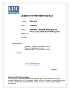 Laboratory Procedure Manual Analyte: Matrix: Method:  Ferritin