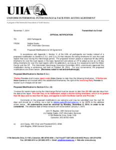 UNIFORM INTERMODAL INTERCHANGE & FACILITIES ACCESS AGREEMENT A program of the Intermodal Association of North America November 7, 2014  Transmitted via E-mail