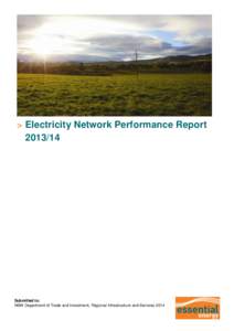 > Electricity Network Performance Report[removed]Submitted to: NSW Department of Trade and Investment, Regional Infrastructure and Services 2014