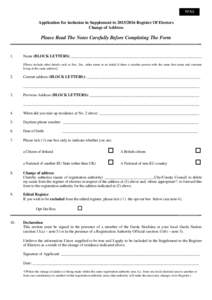 RFA3  Application for inclusion in Supplement toRegister Of Electors Change of Address  Please Read The Notes Carefully Before Completing The Form