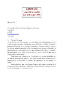 JUSTICE-ILAG Legal aid newsletter July and August 2009 Opening note