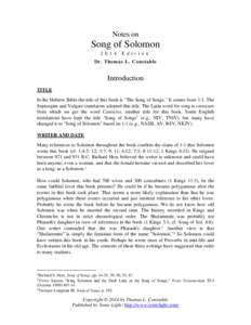 Notes on  Song of Solomon[removed]E d i t i o n