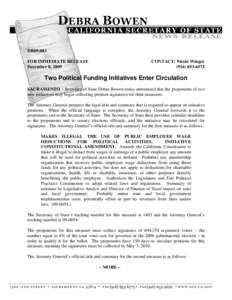 California Proposition 75 / Ohio Senate Bill 5 Voter Referendum /  Issue 2