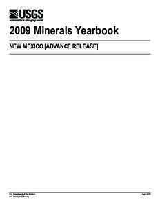 2009 Minerals Yearbook NEW MEXICO [ADVANCE RELEASE] U.S. Department of the Interior U.S. Geological Survey