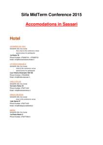 Sifa MidTerm Conference 2015 Accomodations in Sassari Hotel LEONARDO DA VINCI SASSARI (SS) City Center